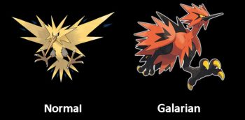 Zapdos Normal and Galarian Form