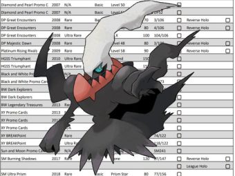 Darkrai complete Pokémon card list